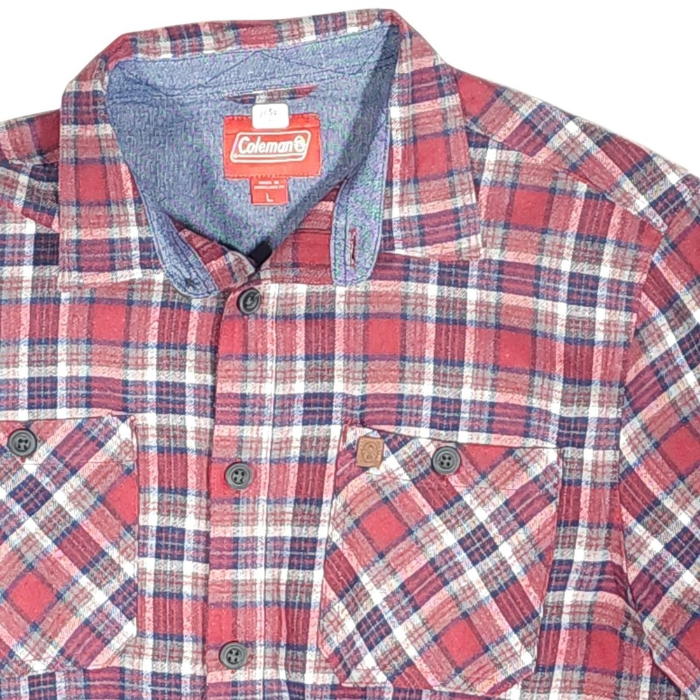 Coleman Flannel Shirt Mens Large Red Plaid Cotton Camping Button Up